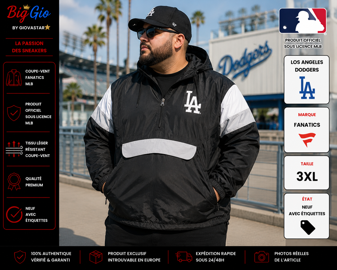Coupe-vent Los Angeles Dodgers Fanatics 3XL