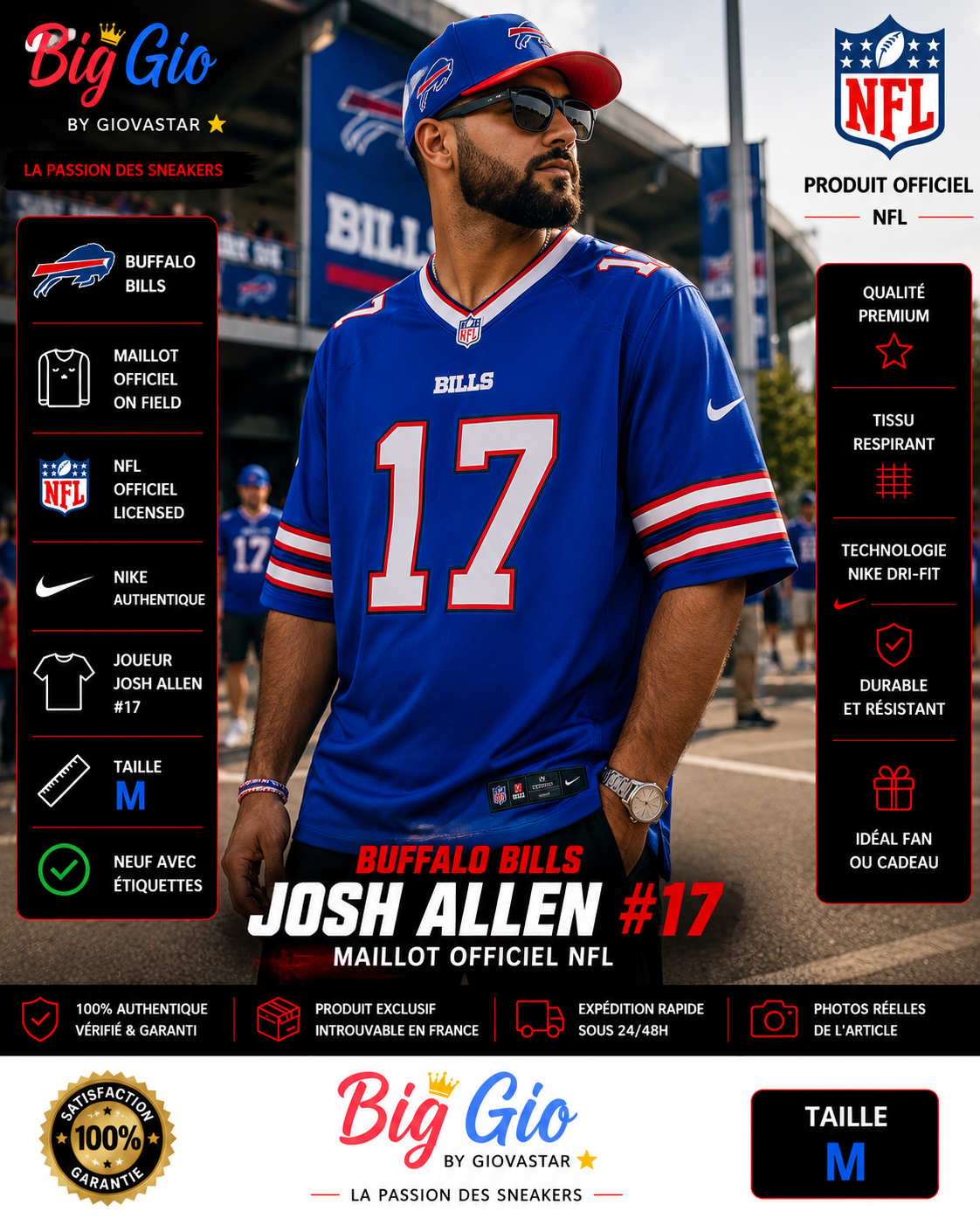 Nike Buffalo Bills Josh Allen #17 NFL Jersey bleu M