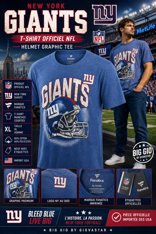 🏈 New York Giants Fanatics Helmet Graphic T-Shirt Officiel NFL Bleu XL Neuf Import USA 🇺🇸