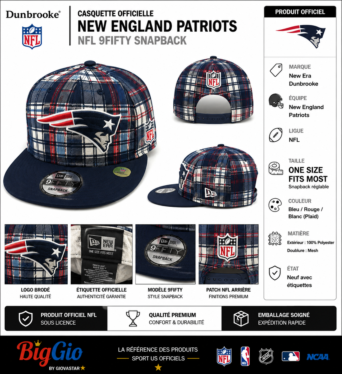 New England Patriots New Era 9FIFTY plaid snapback NFL