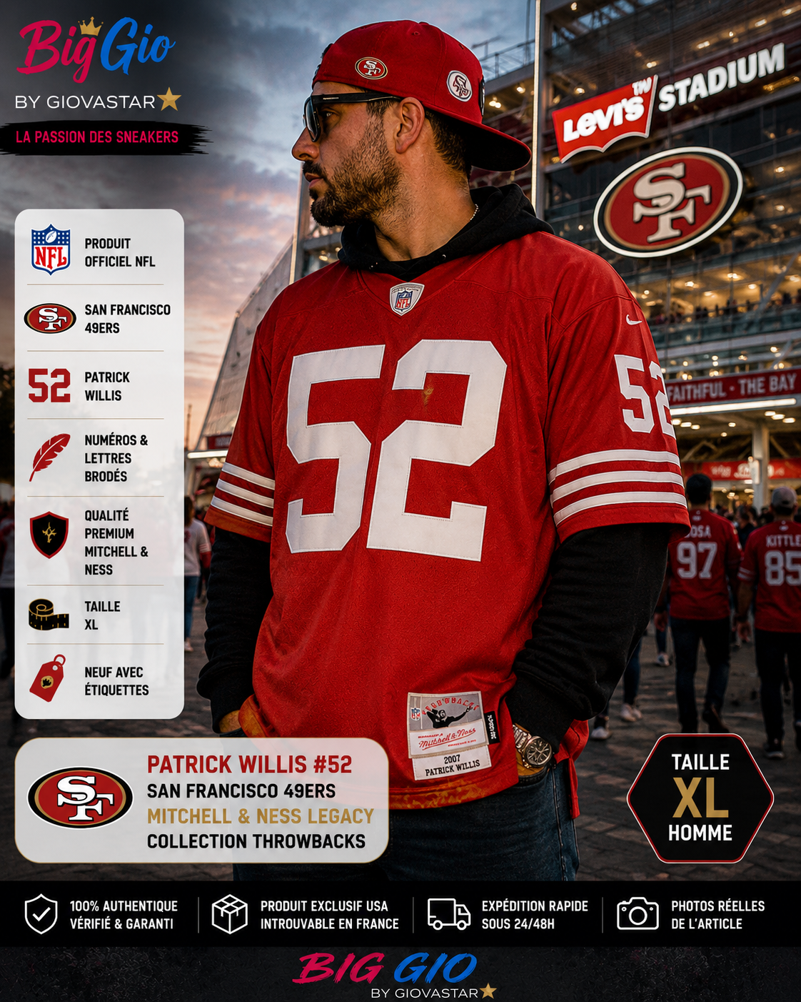 mitchell & ness patrick willis 52 san francisco 49ers nfl jersey xl