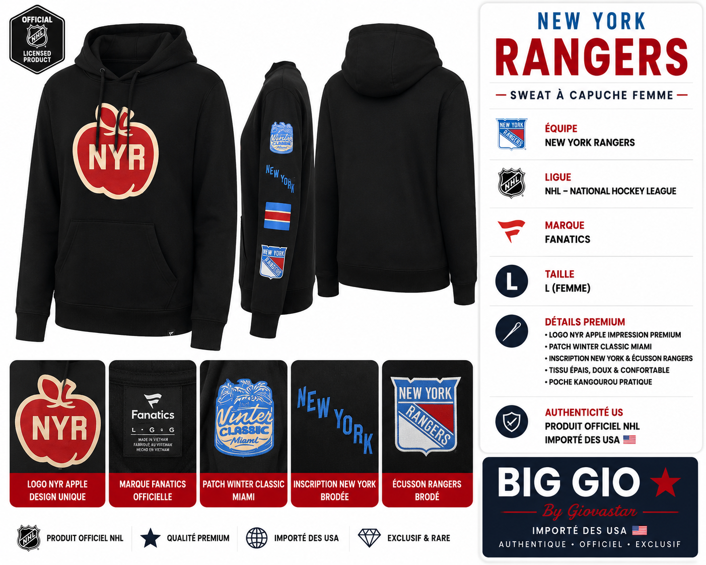 Fanatics New York Rangers NHL Winter Classic Miami Hoodie Femme L Officiel USA