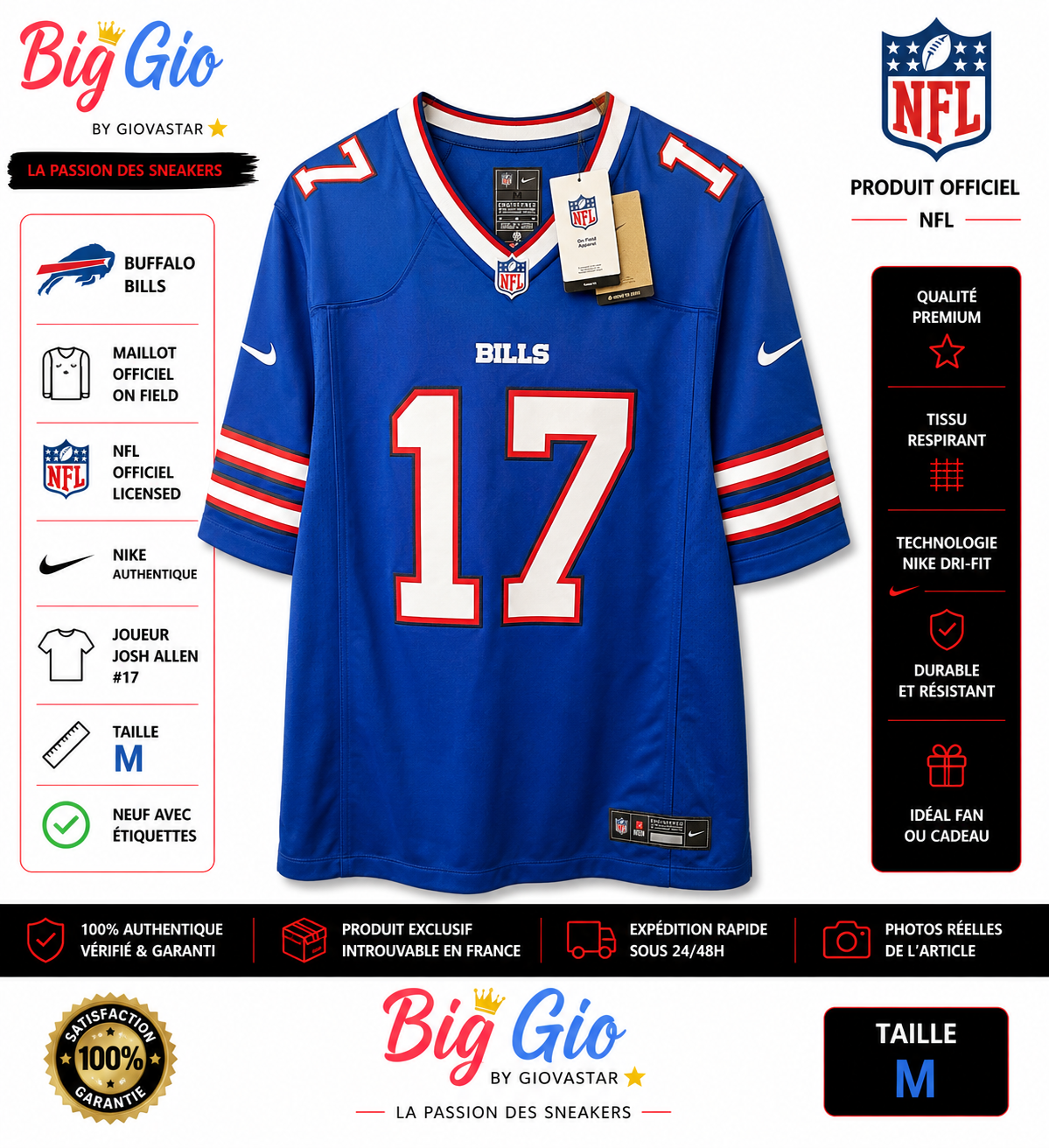 Nike Buffalo Bills Josh Allen #17 NFL Jersey bleu M