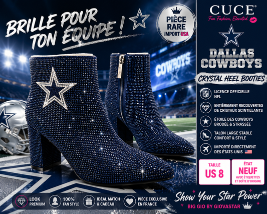 Bottines Cuce Dallas Cowboys Crystal Heel Booties NFL officielles neuves – cristaux premium import USA