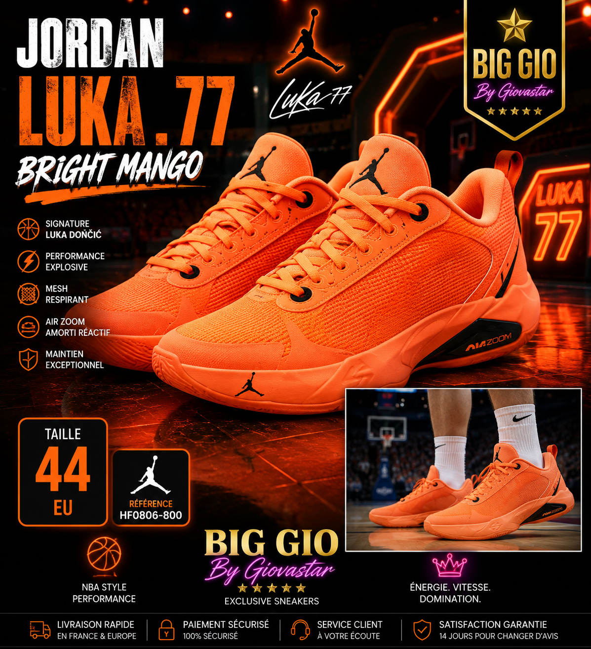 🏀🍊 Jordan Luka .77 Bright Mango – L'une des Colorways les Plus Explosives de l'Année ⚡🔥 Taille 44 EU