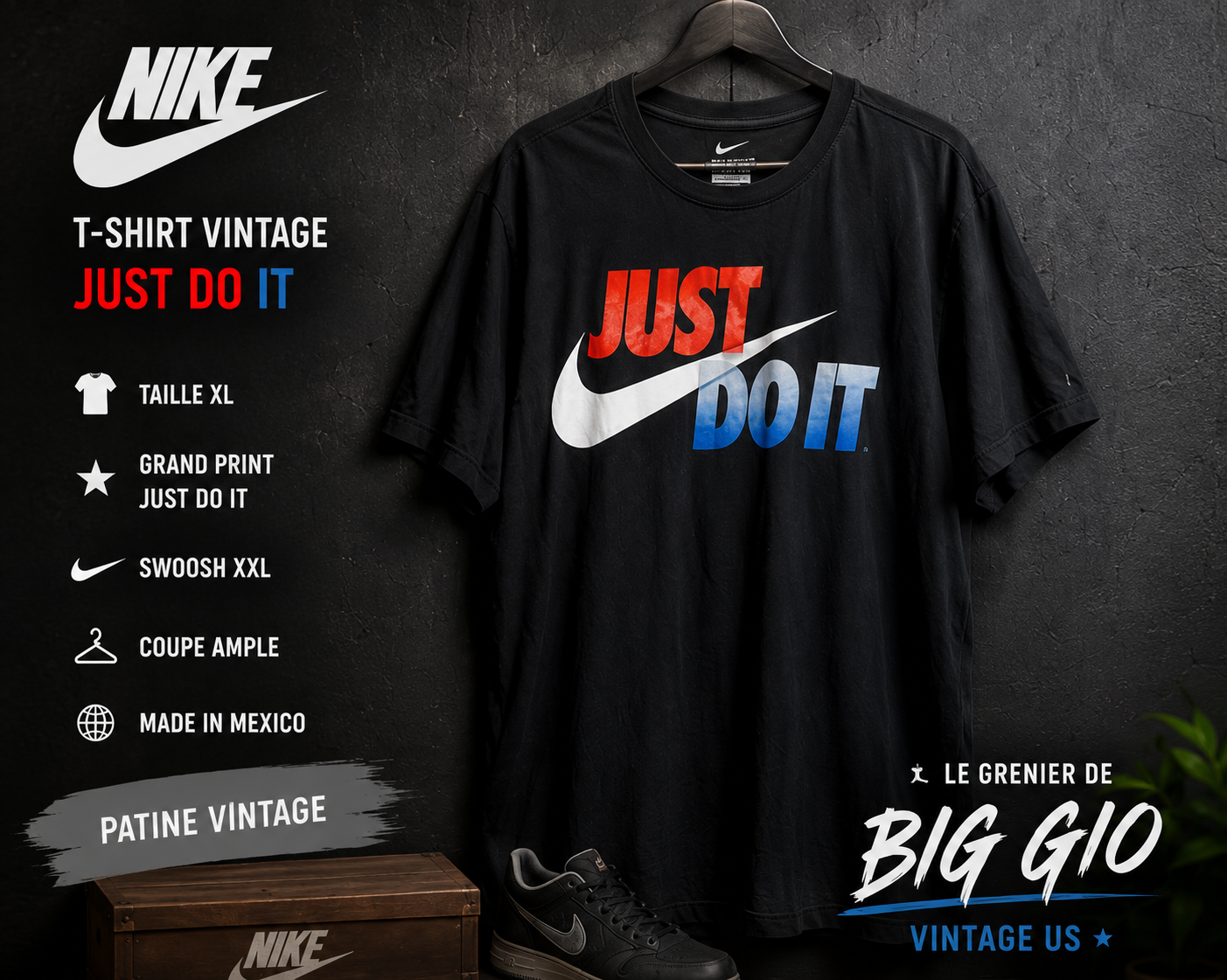 T-shirt Nike Vintage Just Do It Big Swoosh Noir – XL