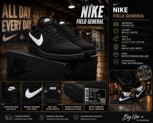 🔥 Nike Field General Black White HF3165-001 Homme 46 Neuve avec boîte