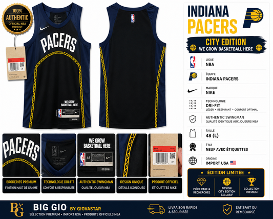 🔥 Nike NBA Indiana Pacers City Edition Swingman Officiel 🇺🇸 Import USA • Neuf avec étiquettes • Collector • Big Gio By Giovastar