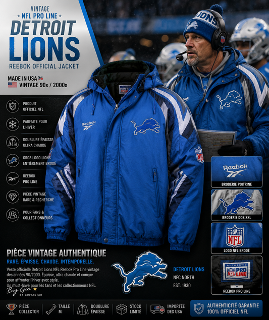 🔥 Veste vintage Reebok NFL Pro Line Detroit Lions – Taille M 🦁