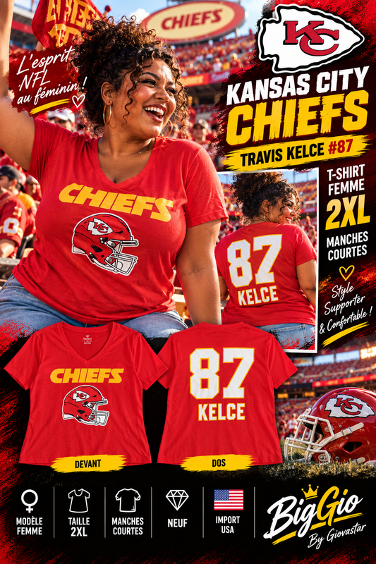 Kansas City Chiefs Travis Kelce 87 Fanatics t-shirt rouge femme 2XL manches courtes devant dos