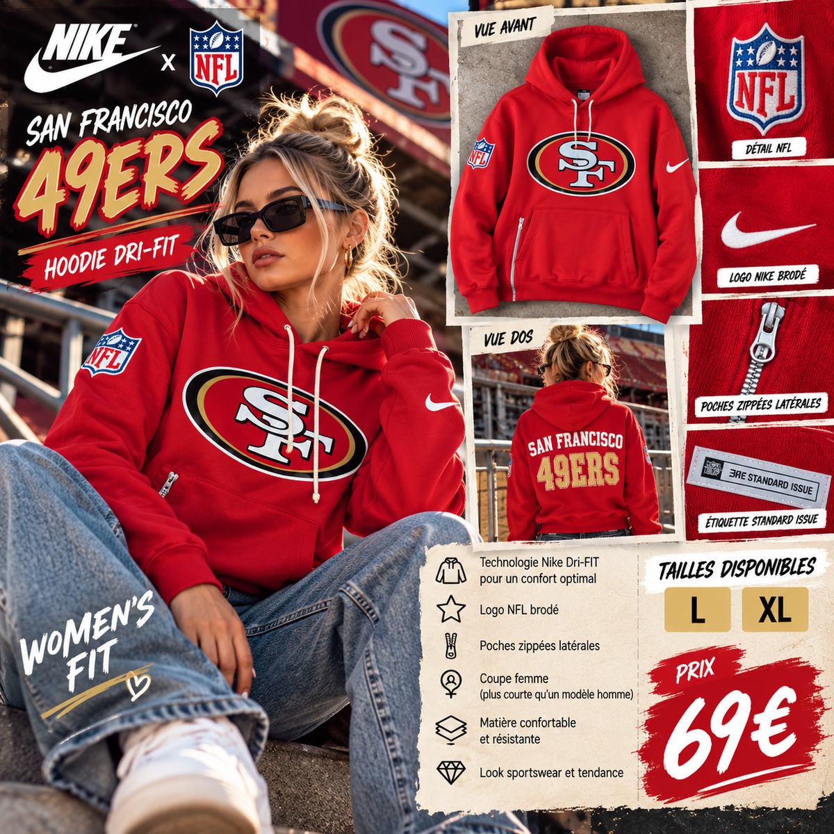 Hoodie Nike San Francisco 49ers femme rouge - visuel illustratif