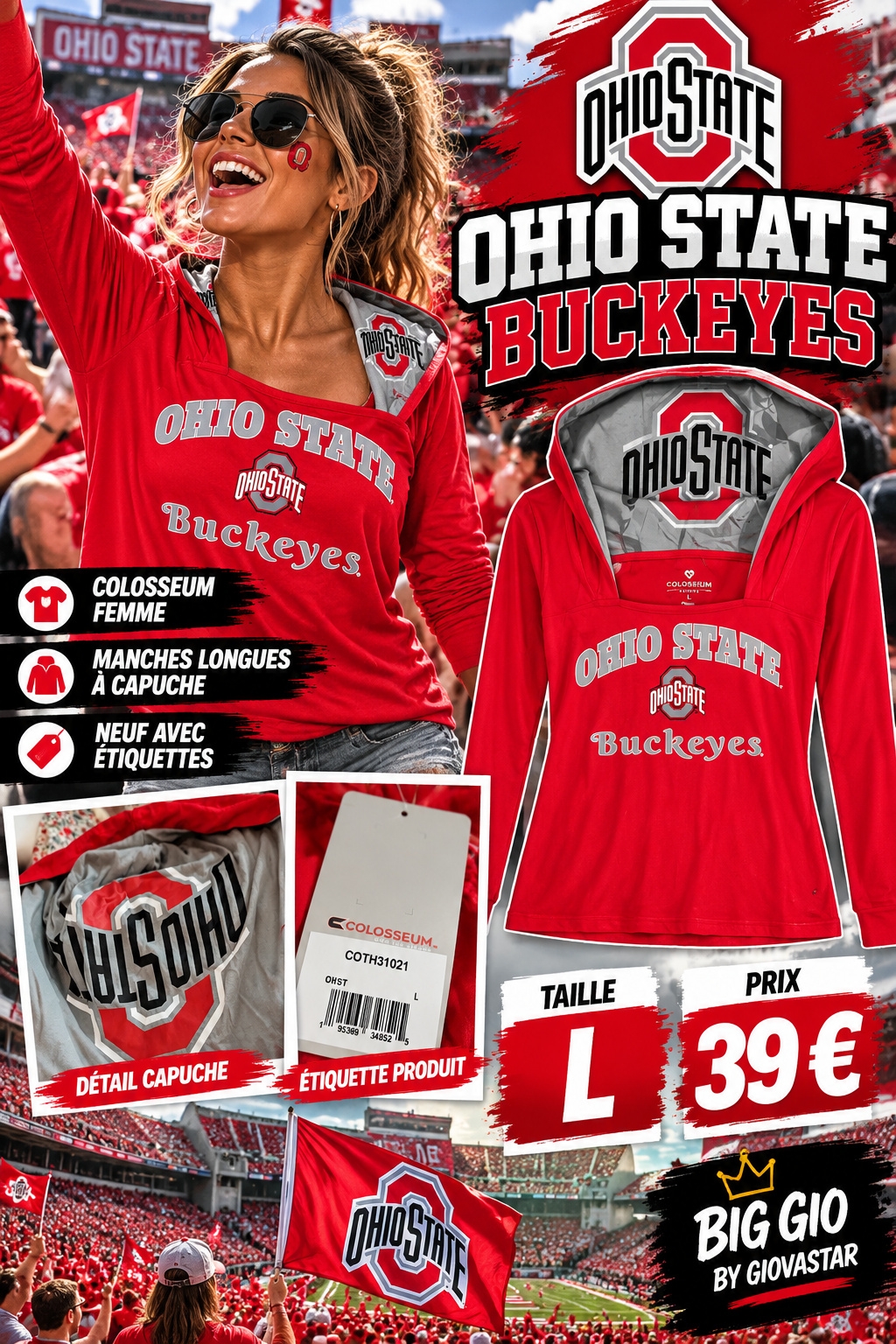 Second visuel Ohio State capuche imprimée