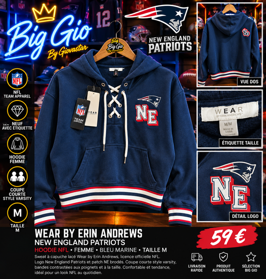 Hoodie femme Patriots WEAR by Erin Andrews coupe courte lacets M