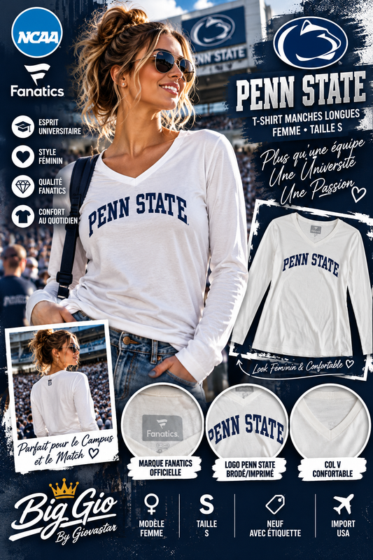 Penn State Fanatics haut blanc col V manches longues femme taille S