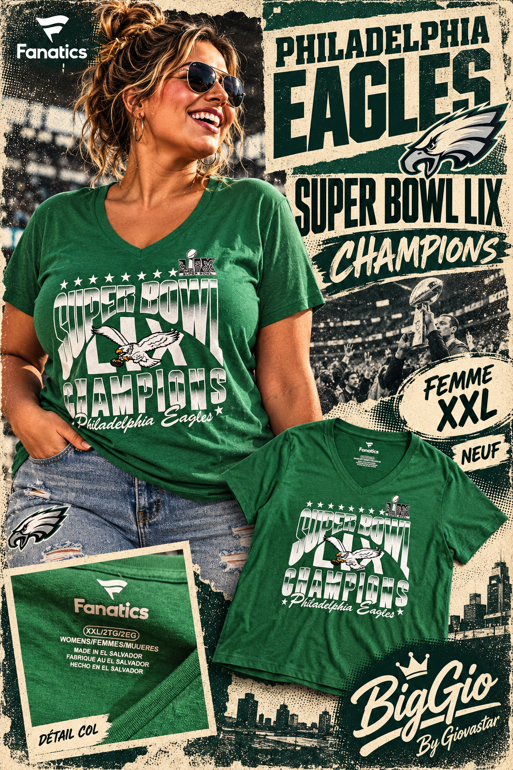 Philadelphia Eagles Super Bowl LIX Champions Fanatics femme XXL vert