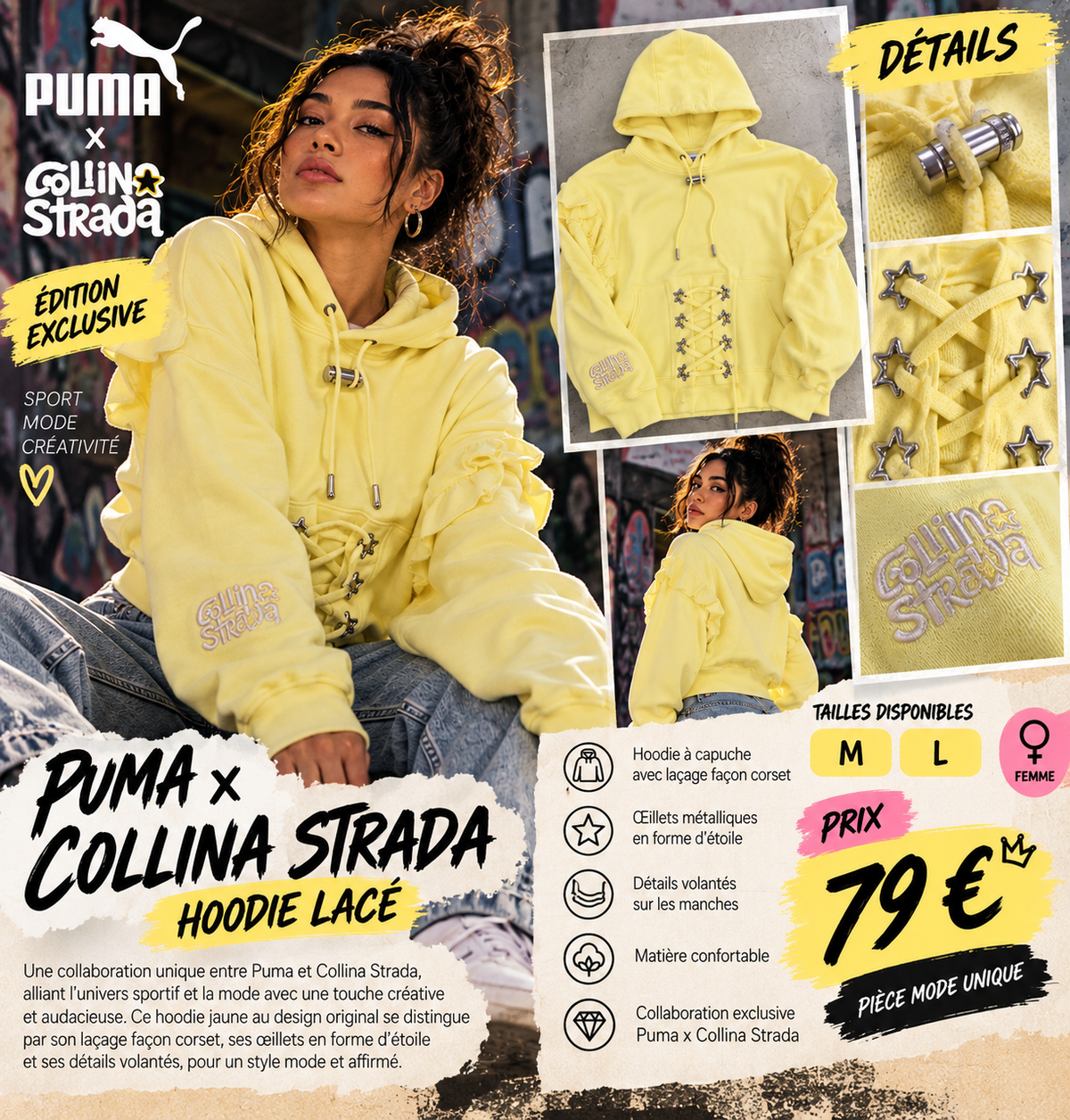 Puma x Collina Strada hoodie lacé jaune pastel - visuel illustratif