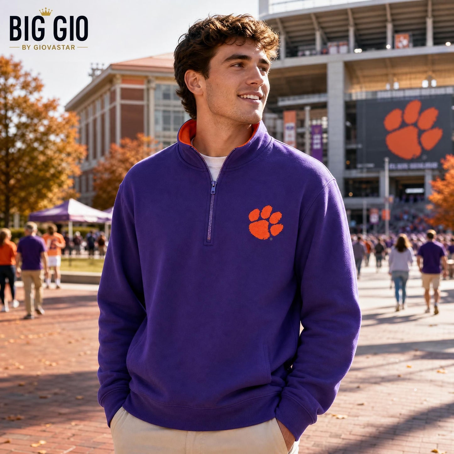 Clemson Tigers Quarter Zip Polaire NCAA Colosseum Violet Orange M