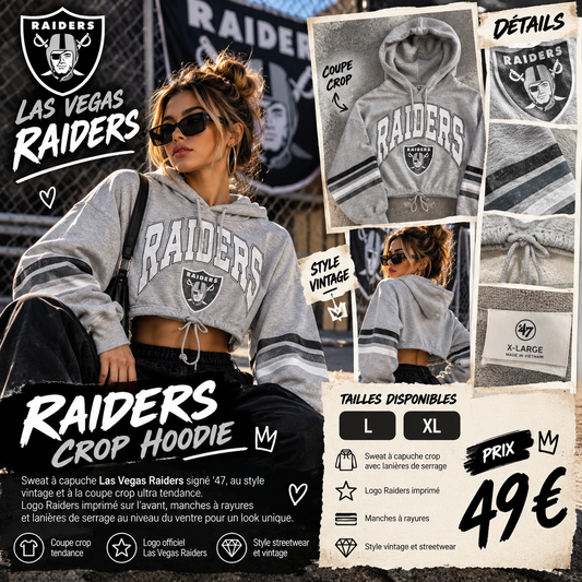 Illustration sweat crop Raiders gris femme XL