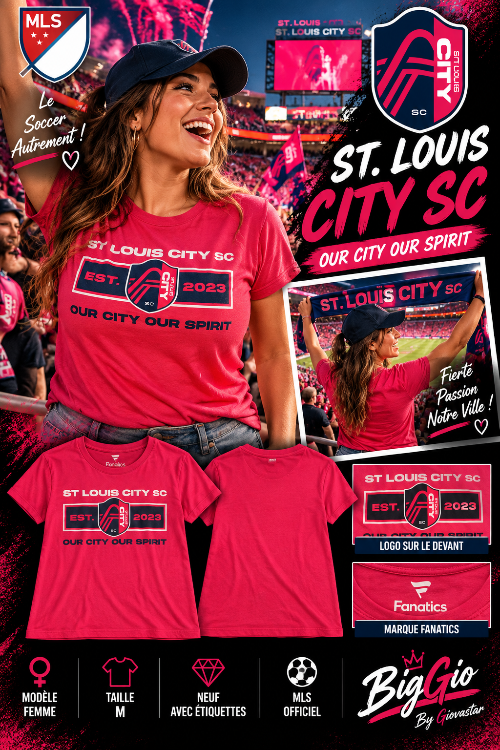St Louis CITY SC Fanatics rose taille M Our City Our Spirit