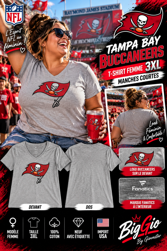 Tampa Bay Buccaneers Fanatics t-shirt femme 3XL gris chiné col V manches courtes